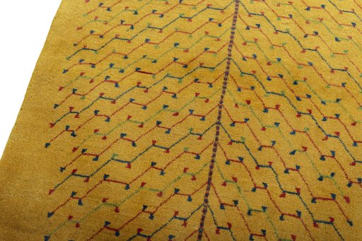 Backside of handmade New Persian Gabbeh rug showing knot structure and weave density