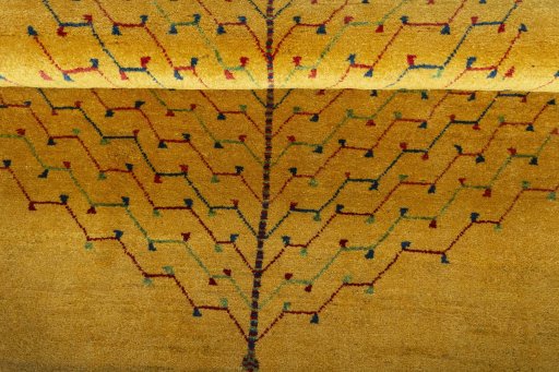 Full view of New Persian Gabbeh rug from Iran / Persia, 184 × 122 cm in Yellow tones