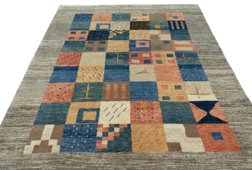 Surface texture of New Persian Gabbeh rug with natural Wool and intricate pattern