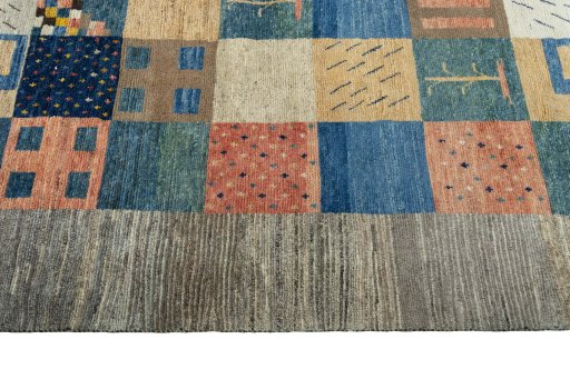Close-up detail of New Persian Gabbeh rug from Iran / Persia showing Wool weave