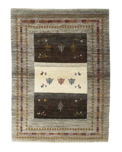Full view of New Persian Gabbeh rug from Iran / Persia, 208 × 153 cm in Brown tones