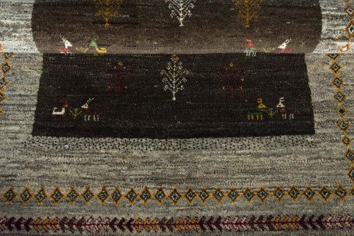 Full view of New Persian Gabbeh rug from Iran / Persia, 208 × 153 cm in Brown tones