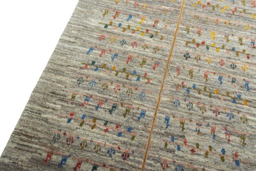 Backside of handmade New Persian Gabbeh rug showing knot structure and weave density