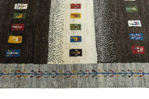 Close-up detail of New Persian Gabbeh rug from Iran / Persia showing Wool weave