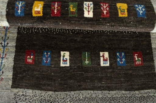 Full view of New Persian Gabbeh rug from Iran / Persia, 160 × 104 cm in Gray tones