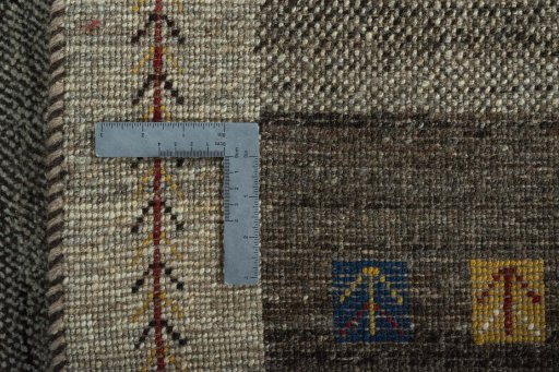 Close-up detail of New Persian Gabbeh rug from Iran / Persia showing Wool weave