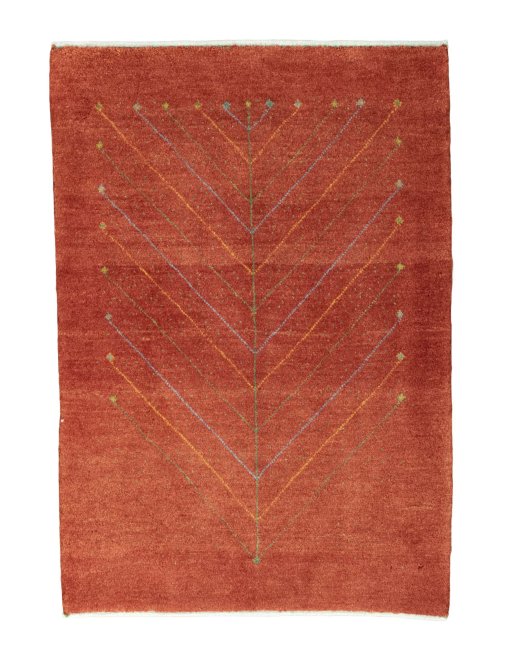 Full view of New Persian Gabbeh rug from Iran / Persia, 122 × 83 cm in Red tones
