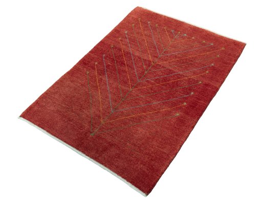 Corner detail of New Persian Gabbeh rug showing border pattern and Wool pile