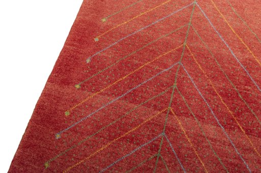 Backside of handmade New Persian Gabbeh rug showing knot structure and weave density