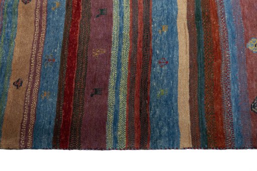 Close-up detail of New Persian Gabbeh rug from Iran / Persia showing Wool weave