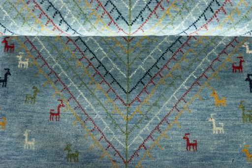 Full view of New Persian Gabbeh rug from Iran / Persia, 130 × 82 cm in Blue tones