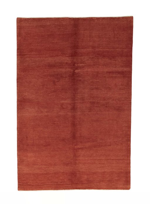 Full view of New Persian Gabbeh rug from Iran / Persia, 305 × 203 cm in Red tones