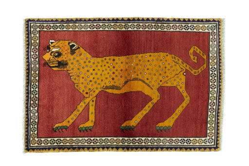 Full view of 2000s Persian Gabbeh rug from Iran / Persia, 155 × 107 cm in Red tones