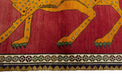 Close-up detail of 2000s Persian Gabbeh rug from Iran / Persia showing Wool weave