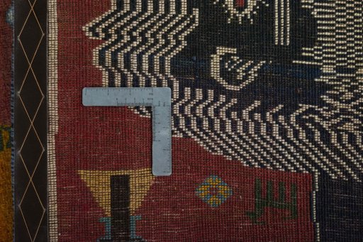 Close-up detail of 2000s Persian Gabbeh rug from Iran / Persia showing Wool weave