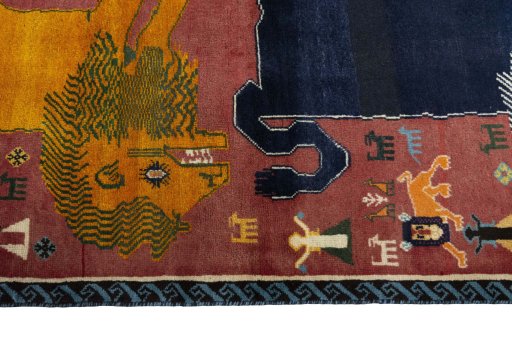 Close-up detail of 2000s Persian Gabbeh rug from Iran / Persia showing Wool weave