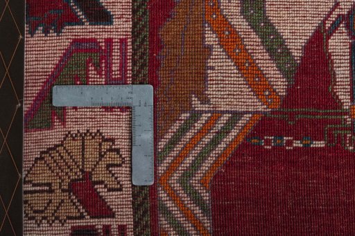 Close-up detail of 2000s Persian Gabbeh rug from Iran / Persia showing Wool weave