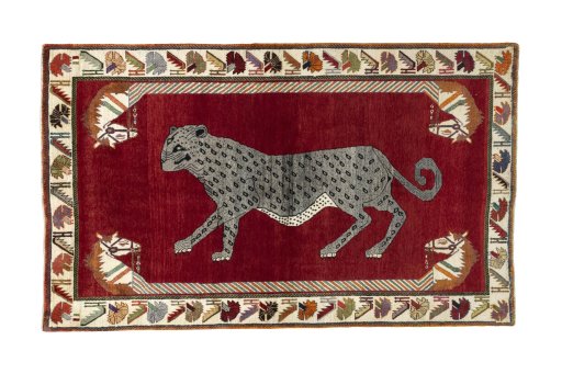 Full view of 2000s Persian Gabbeh rug from Iran / Persia, 225 × 137 cm in Red tones