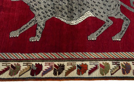 Close-up detail of 2000s Persian Gabbeh rug from Iran / Persia showing Wool weave