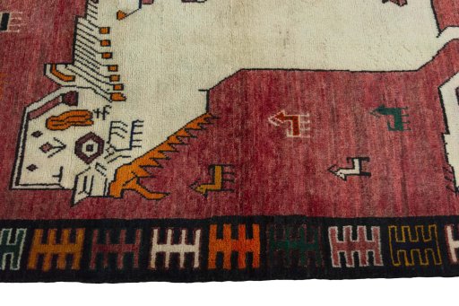 Close-up detail of 2000s Persian Gabbeh rug from Iran / Persia showing Wool weave