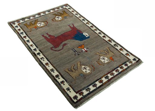 Close-up detail of New Persian Gabbeh rug from Iran / Persia showing Wool weave
