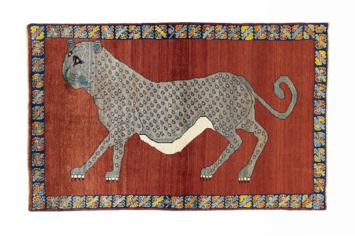 Full view of 2000s Persian Gabbeh rug from Iran / Persia, 208 × 133 cm in Red tones