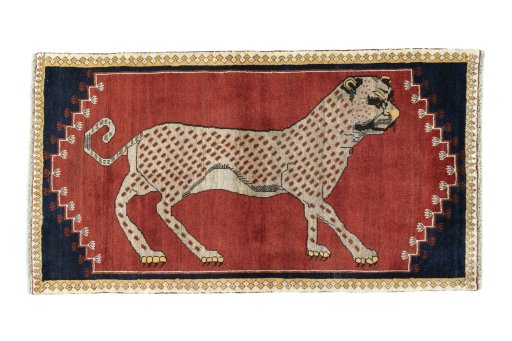 Full view of 2000s Persian Gabbeh rug from Iran / Persia, 190 × 105 cm in Red tones