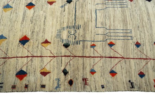 Close-up detail of 2000s Persian Gabbeh rug from Iran / Persia showing Wool weave