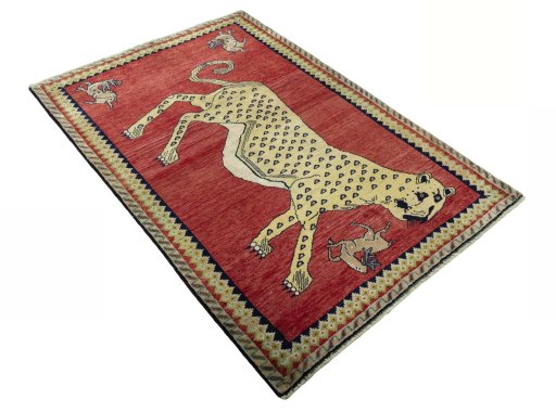 Close-up detail of 2000s Persian Gabbeh rug from Iran / Persia showing Wool weave