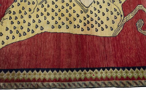 Close-up detail of 2000s Persian Gabbeh rug from Iran / Persia showing Wool weave