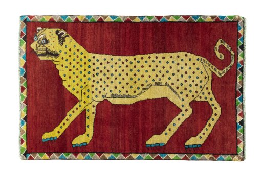 Full view of 2000s Persian Gabbeh rug from Iran / Persia, 153 × 100 cm in Red tones