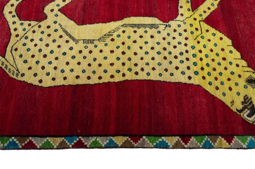 Close-up detail of 2000s Persian Gabbeh rug from Iran / Persia showing Wool weave