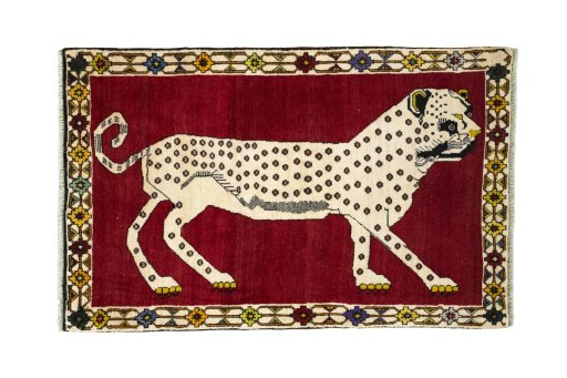 Full view of 2000s Persian Gabbeh rug from Iran / Persia, 165 × 105 cm in Red tones