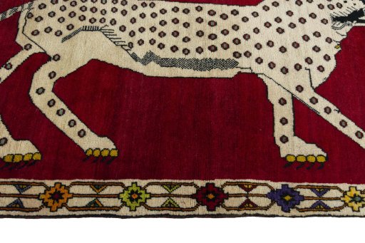 Close-up detail of 2000s Persian Gabbeh rug from Iran / Persia showing Wool weave