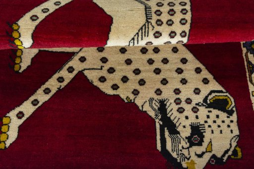 Full view of 2000s Persian Gabbeh rug from Iran / Persia, 165 × 105 cm in Red tones