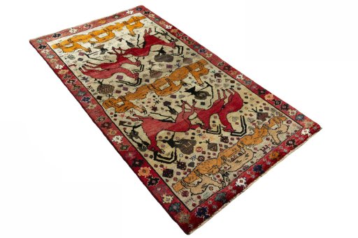 Close-up detail of 2000s Persian Gabbeh rug from Iran / Persia showing Wool weave
