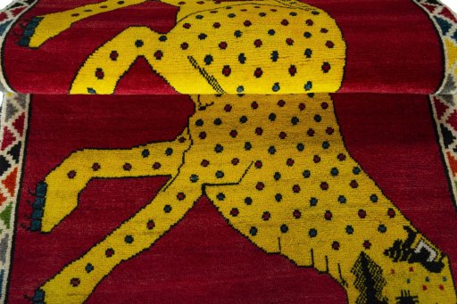 Full view of 2000s Persian Gabbeh rug from Iran / Persia, 160 × 105 cm in Red tones