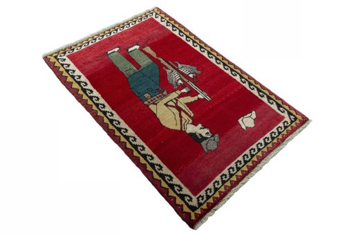 Close-up detail of 2000s Persian Gabbeh rug from Iran / Persia showing Wool weave
