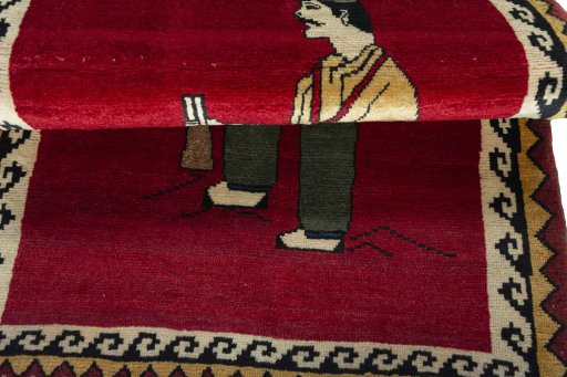Full view of 2000s Persian Gabbeh rug from Iran / Persia, 134 × 90 cm in Red tones
