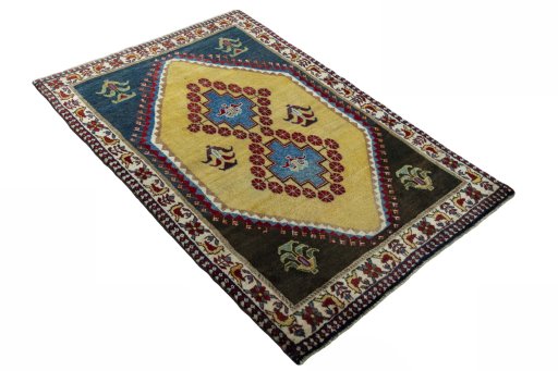 Close-up detail of 2000s Persian Gabbeh rug from Iran / Persia showing Wool weave