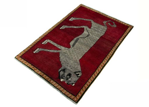 Corner detail of 2000s Persian Gabbeh rug showing border pattern and Wool pile