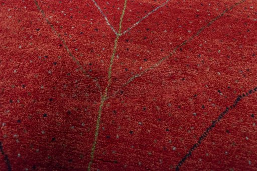 Corner detail of New Persian Gabbeh rug showing border pattern and Wool pile