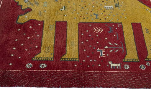 Close-up detail of 2000s Persian Gabbeh rug from Iran / Persia showing Wool weave