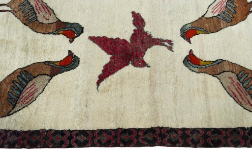 Close-up detail of 2000s Persian Gabbeh rug from Iran / Persia showing Wool weave