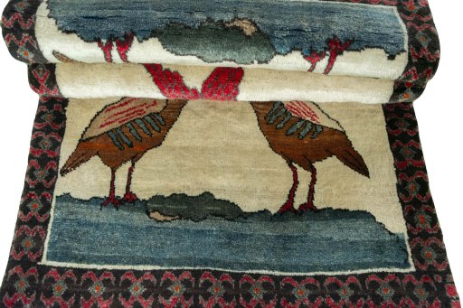 Full view of 2000s Persian Gabbeh rug from Iran / Persia, 182 × 94 cm in Beige tones