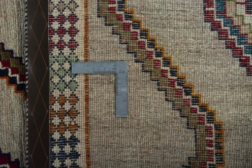 Close-up detail of 2000s Persian Gabbeh rug from Iran / Persia showing Wool weave