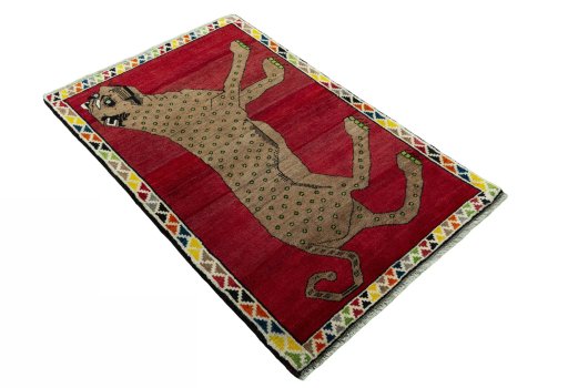 Close-up detail of 2000s Persian Gabbeh rug from Iran / Persia showing Wool weave
