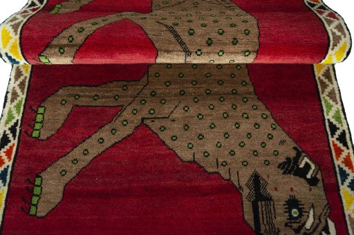 Full view of 2000s Persian Gabbeh rug from Iran / Persia, 157 × 105 cm in Red tones