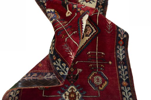 Close-up detail of 2000s Persian Gabbeh rug from Iran / Persia showing Wool weave