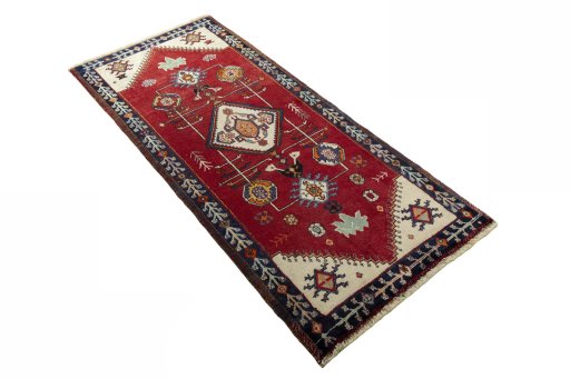 Close-up detail of 2000s Persian Gabbeh rug from Iran / Persia showing Wool weave